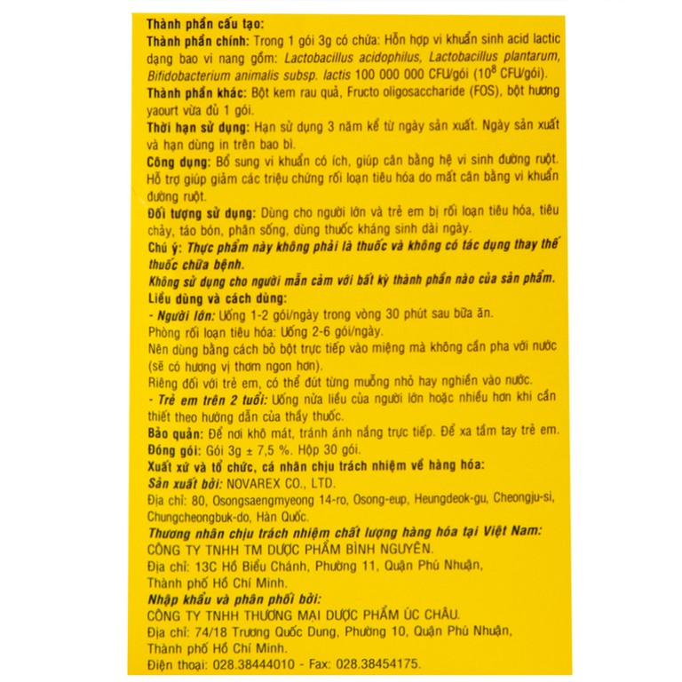 Cốm Probiotics Lactomin Plus Novarex bổ sung vi khuẩn có ích, giúp cân bằng hệ vi sinh đường ruột (30 gói)