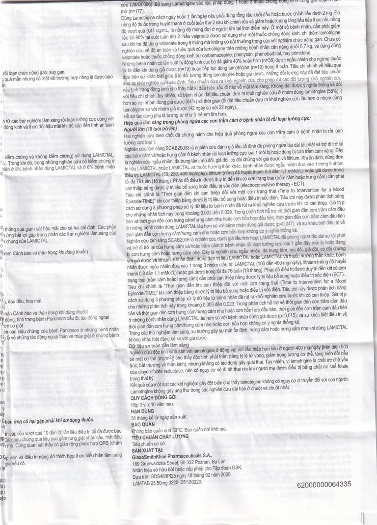 Viên nén Lamictal 50mg GSK điều trị động kinh và phòng ngừa bệnh rối loạn lưỡng cực (3 vỉ x 10 viên)