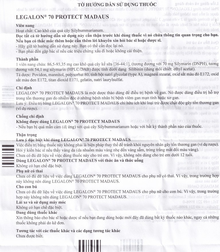 Viên nang Legalon 70 Madaus điều trị bệnh gan, nhiễm độc gan (10 vỉ x 10 viên)