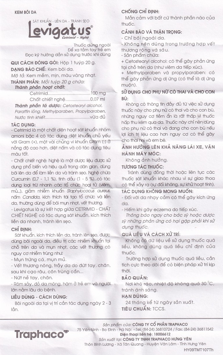Kem bôi da Levigatus Traphaco điều trị mụn trứng cá, mụn mủ, vết thương nông, trầy da (20g)