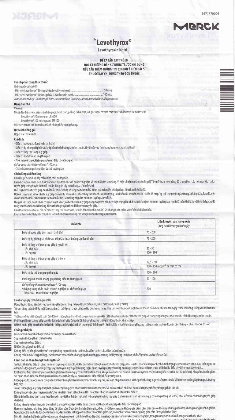 Thuốc Levothyrox 50µg Merck điều trị bướu giáp, suy giáp, ung thư giáp (3 vỉ x 10 viên)