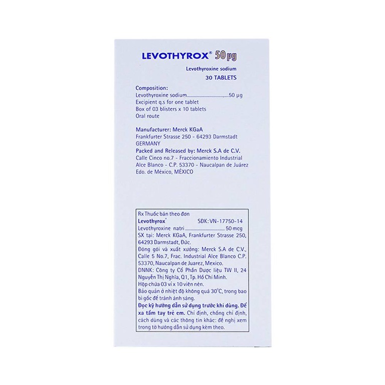 Thuốc Levothyrox 50µg Merck điều trị bướu giáp, suy giáp, ung thư giáp (3 vỉ x 10 viên)