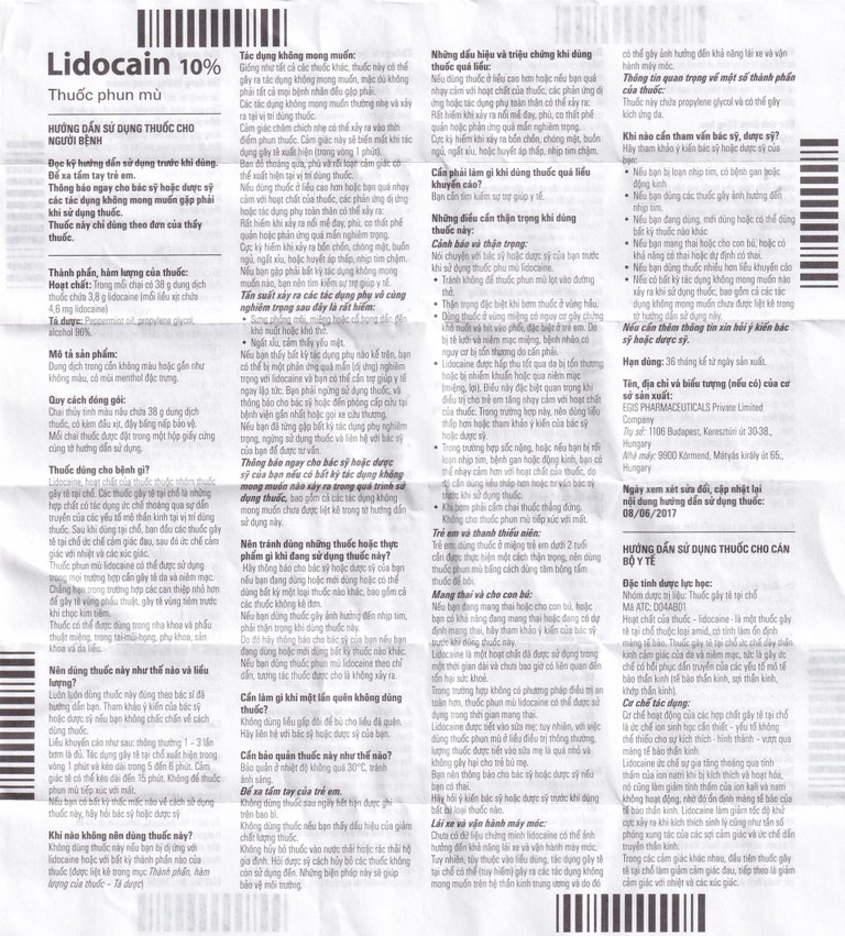 Thuốc phun mù Lidocain 10% Egis dùng trong chỉ định gây tê tại chỗ (38g)