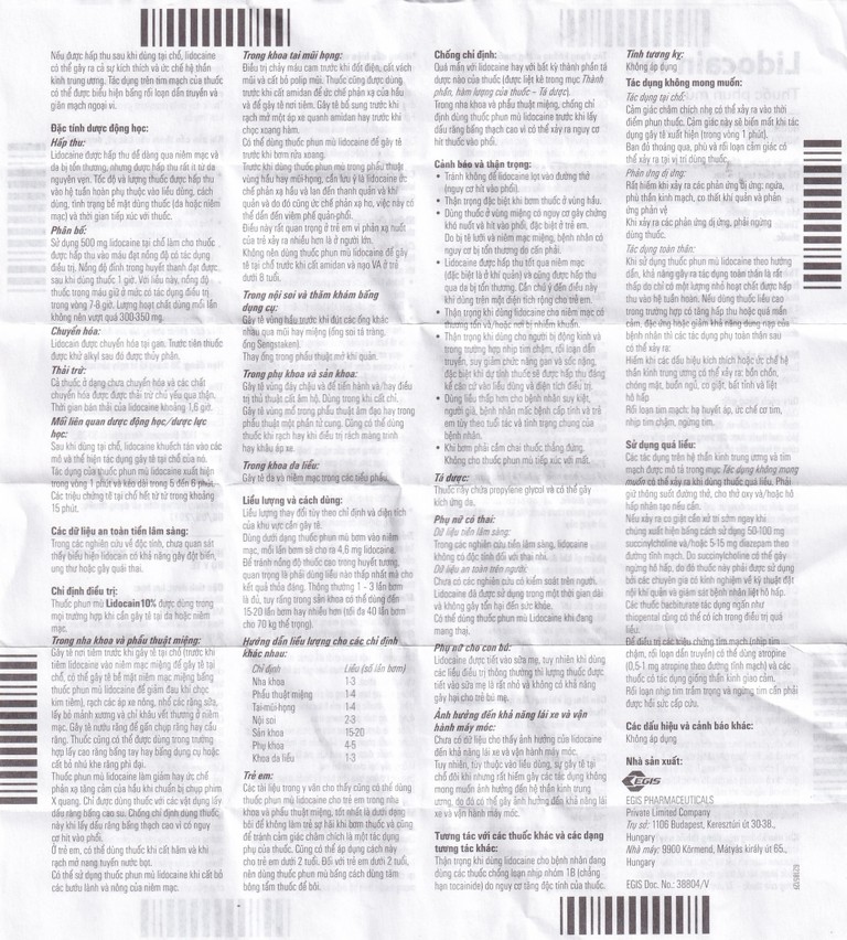 Thuốc phun mù Lidocain 10% Egis dùng trong chỉ định gây tê tại chỗ (38g)