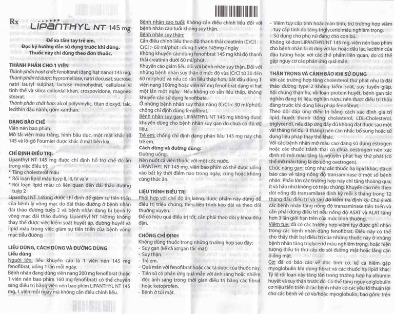 Thuốc Lipanthyl NT 145mg Abbott hỗ trợ giảm cholesterol máu và tiến triển bệnh võng mạc đái tháo đường (3 vỉ x 10 viên)