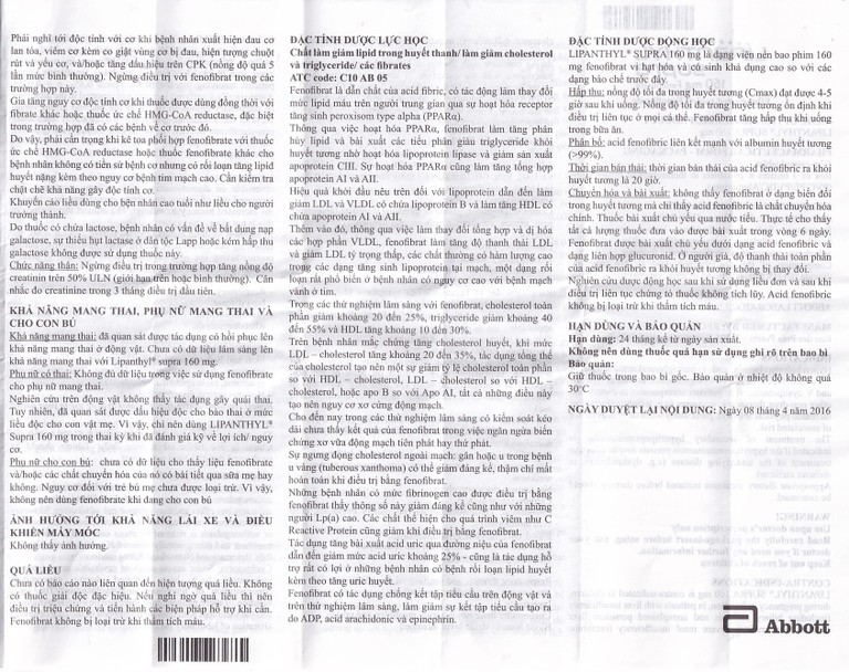 Thuốc Lipanthyl Supra 160mg Abbott điều trị tăng cholesterol máu (3 vỉ x 10 viên)