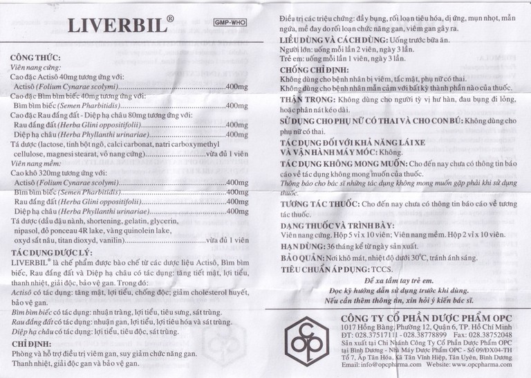 Thuốc Liverbil OPC nhuận gan, lợi mật, hỗ trợ điều trị viêm gan (5 vỉ x 10 viên)