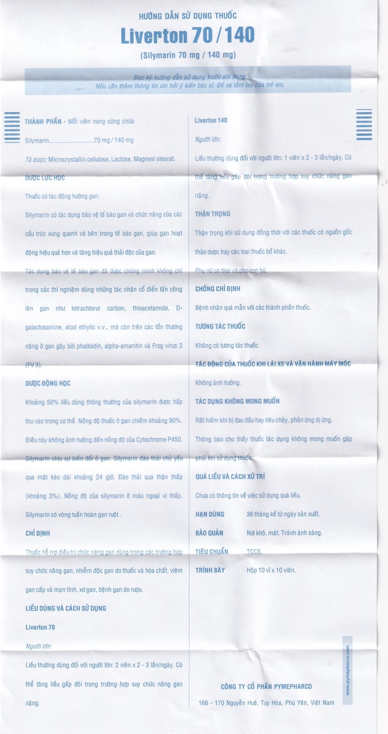 Thuốc Liverton 140 Pymepharco điều trị bệnh gan, giải độc gan, rối loạn về gan (10 vỉ x 10 viên) 