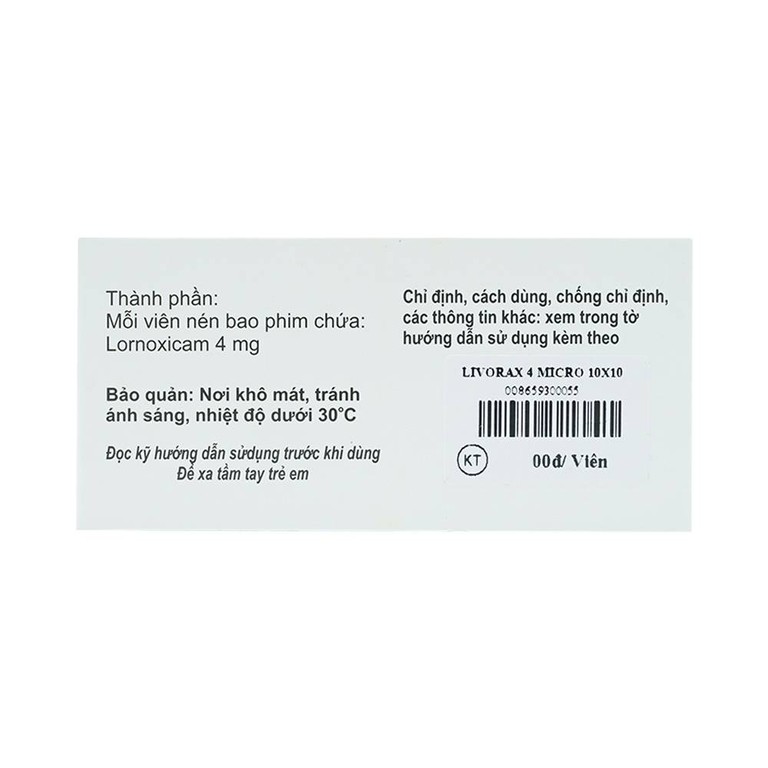 Viên nén Livorax-4 Micro giảm đau và chống viêm xương khớp (10 vỉ x 10 viên)