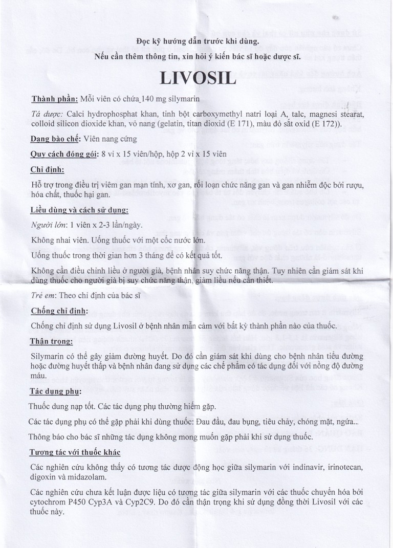 Viên nang cứng Livosil 140mg aconitum hỗ trợ điều trị viêm gan mạn tính, xơ gan (8 vỉ x 15 viên)