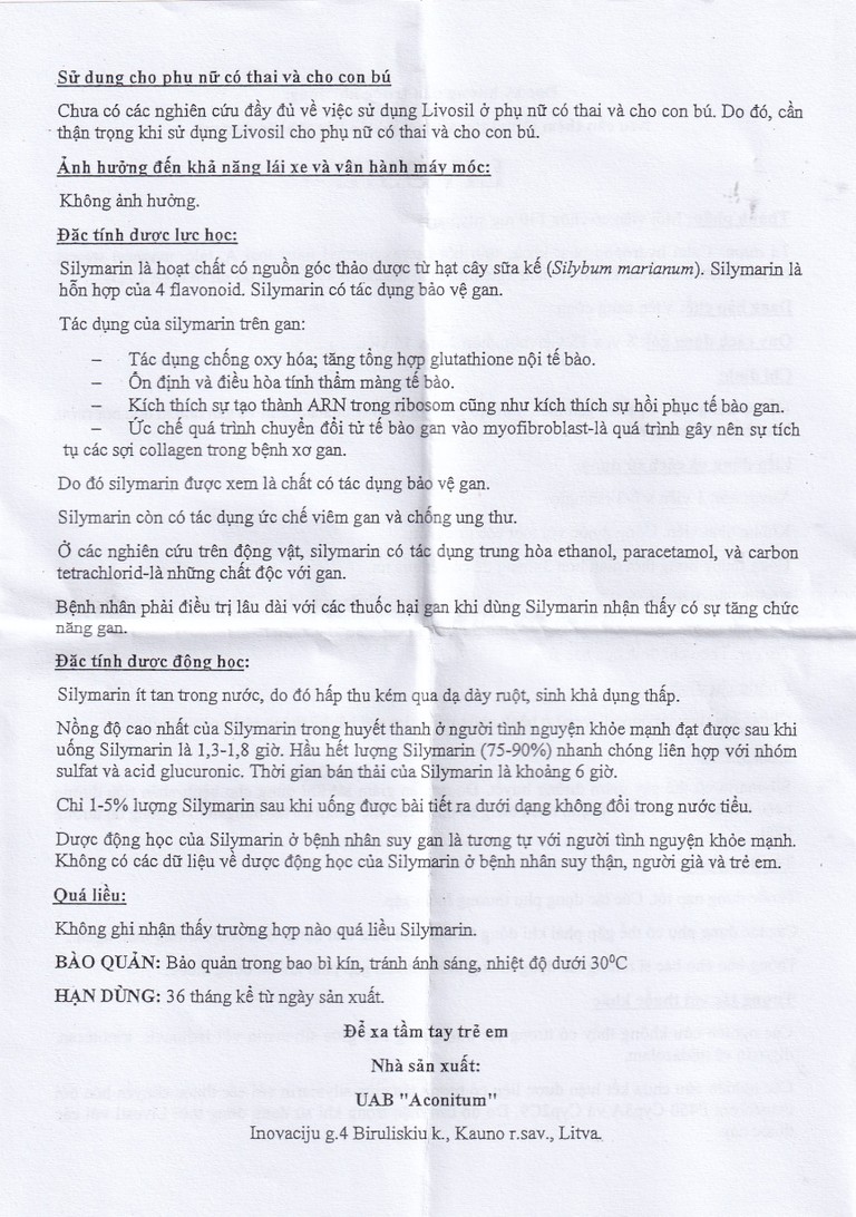 Viên nang cứng Livosil 140mg aconitum hỗ trợ điều trị viêm gan mạn tính, xơ gan (8 vỉ x 15 viên)
