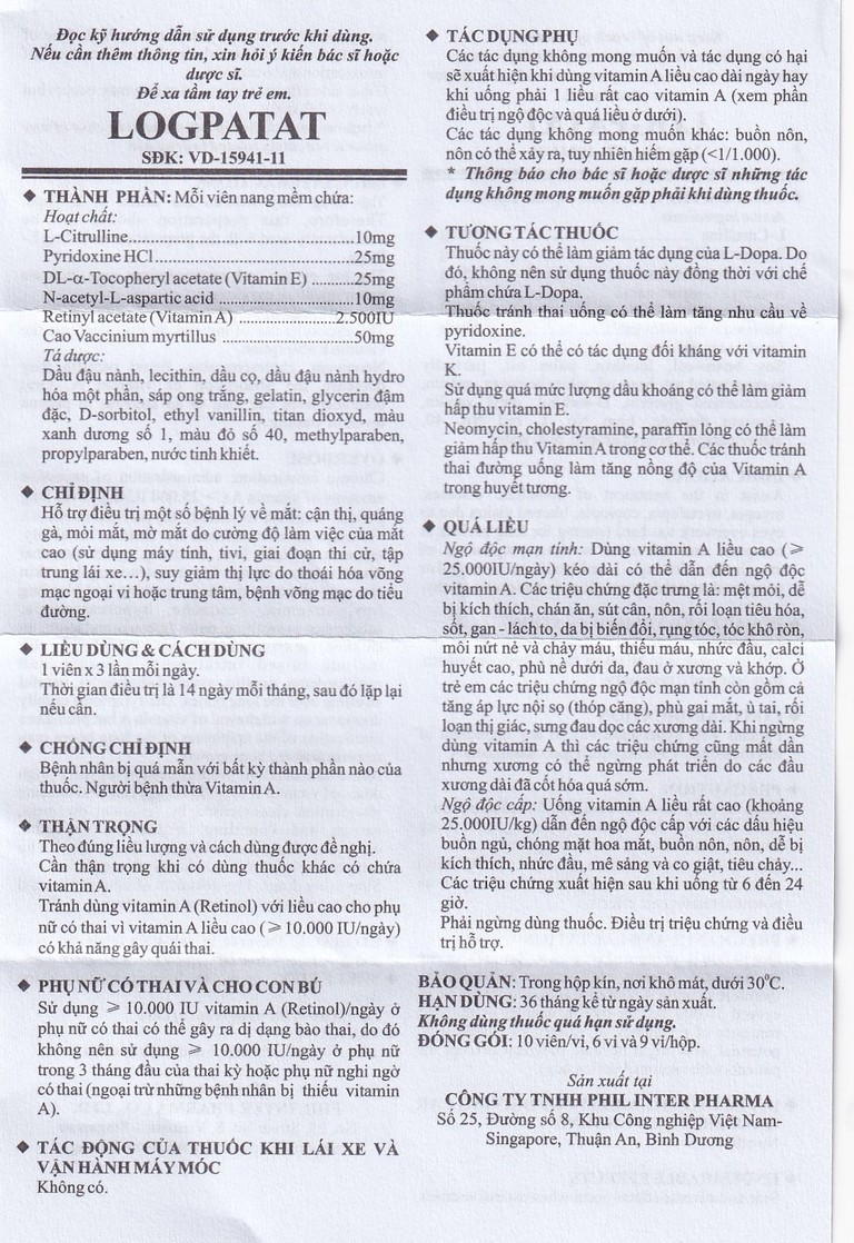 Viên nang mềm Logpatat Phil Inter hỗ trợ điều trị bệnh lý về mắt, cận thị, quáng gà (6 vỉ x 10 viên)