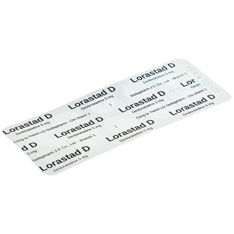 Viên nén Lorastad D 5mg Stella giảm viêm mũi dị ứng, mày đay (3 vỉ x 10 viên)