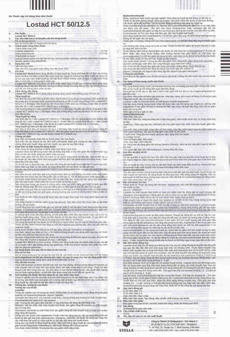 Thuốc Lostad HCT 50/12.5 Stella điều trị tăng huyết áp, giảm nguy cơ đột quỵ (3 vỉ x 10 viên) 