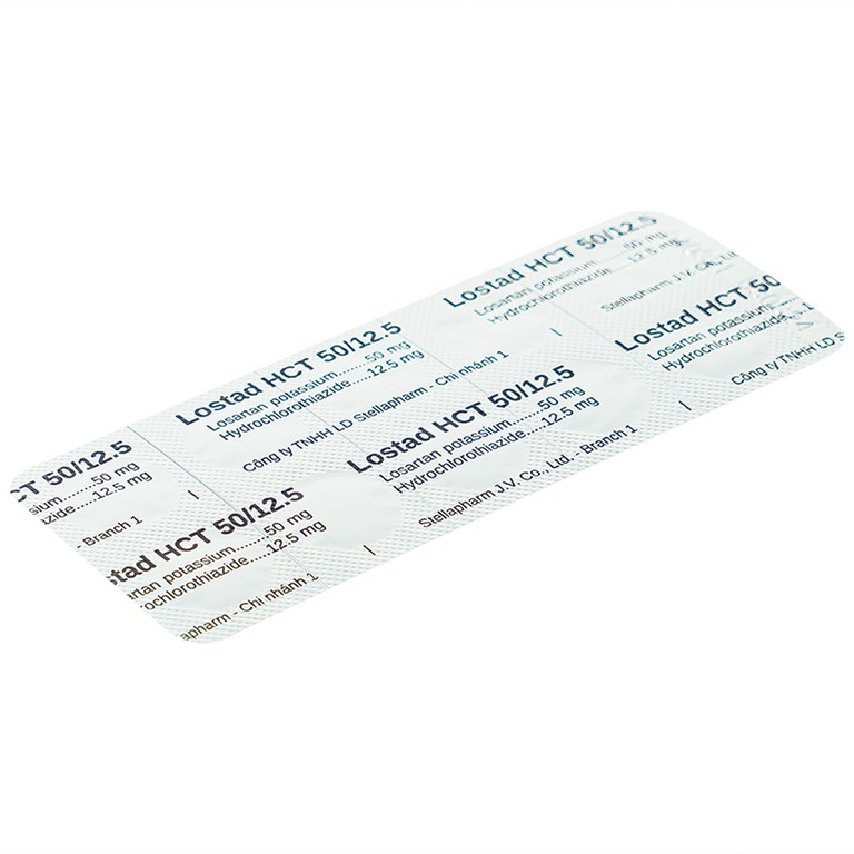 Thuốc Lostad HCT 50/12.5 Stella điều trị tăng huyết áp, giảm nguy cơ đột quỵ (3 vỉ x 10 viên) 