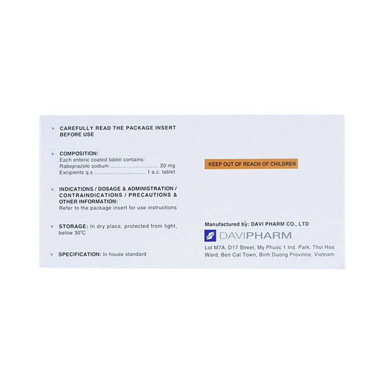 Viên nén Martaz 20mg DaViPharm điều trị loét dạ dày (10 vỉ x 10 viên)