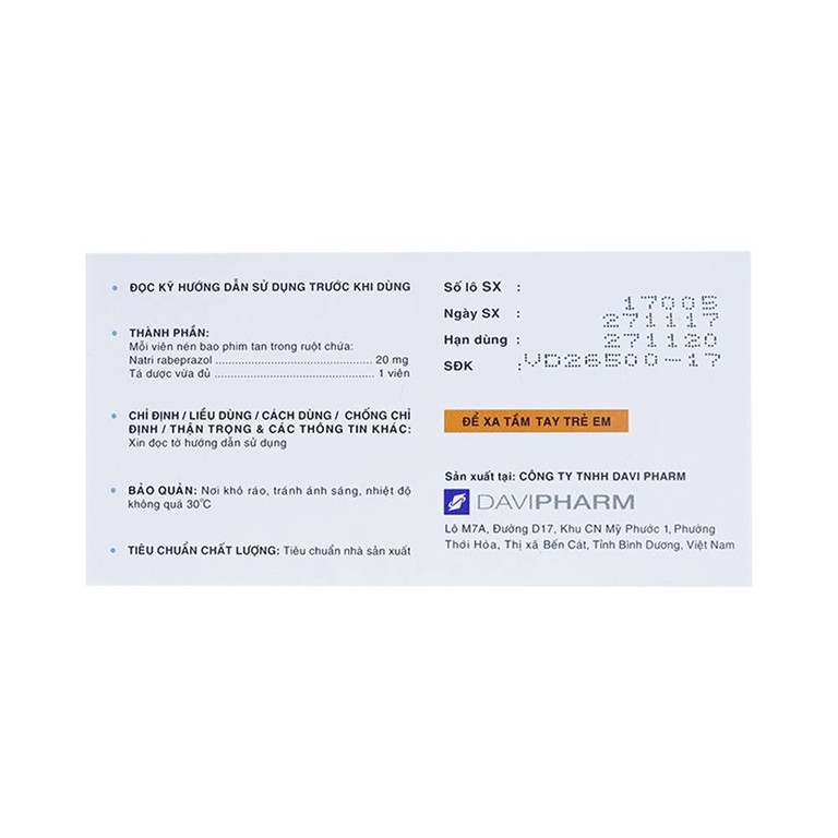 Viên nén Martaz 20mg DaViPharm điều trị loét dạ dày (10 vỉ x 10 viên)