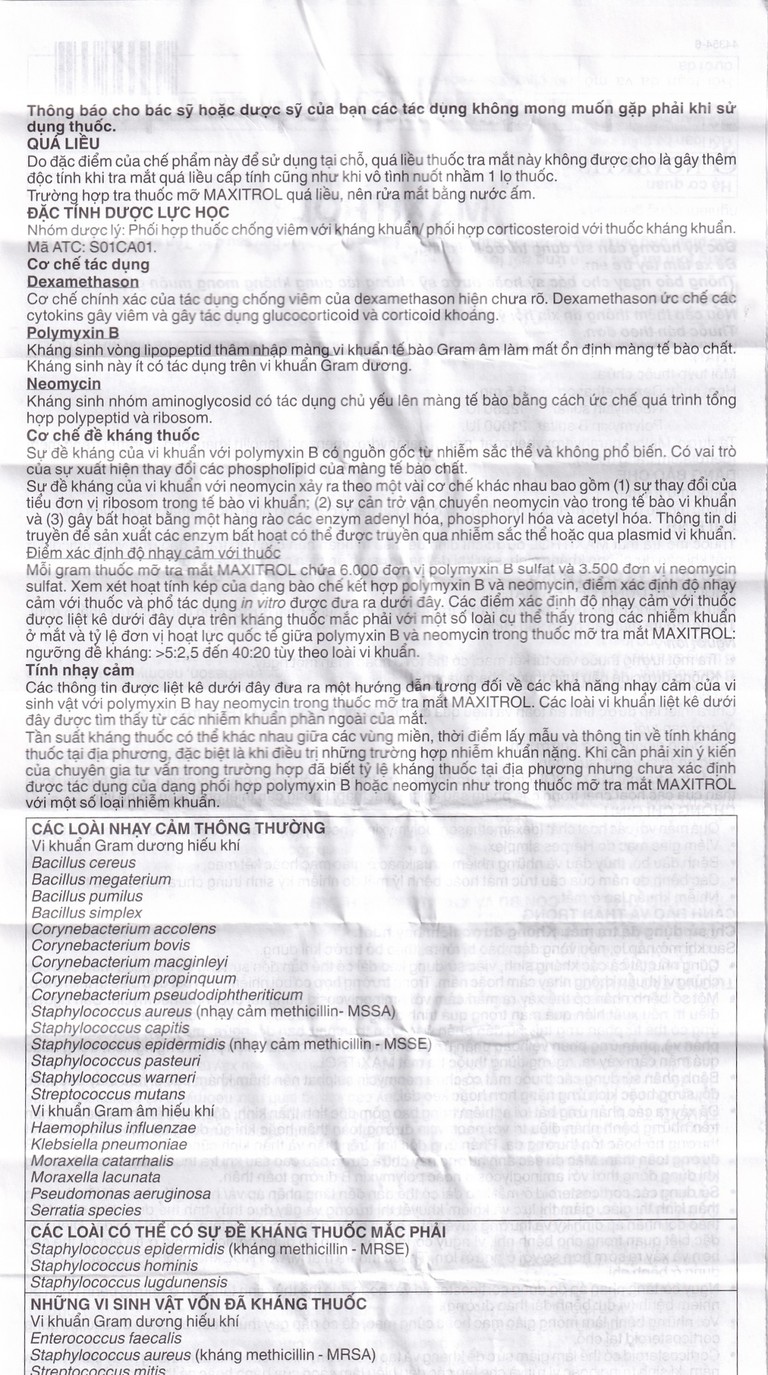 Thuốc mỡ tra mắt Maxitrol điều trị ngắn hạn các tình trạng đáp ứng với corticoid ở mắt (3,5g) 
