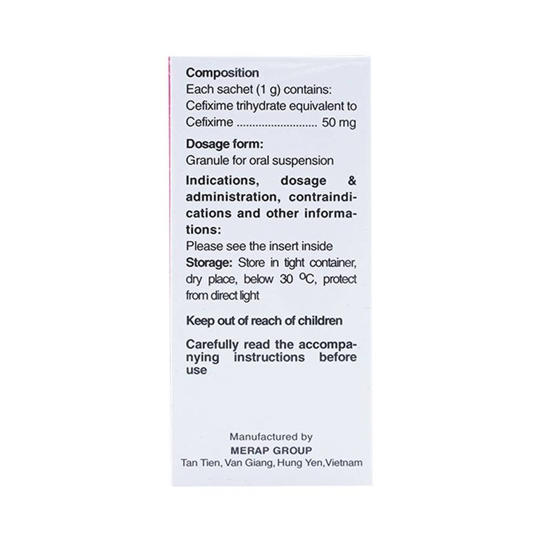 Cốm pha hỗn dịch uống Mecefix-B.E 50mg Merap điều trị viêm tai giữa, viêm xoang (20 gói)