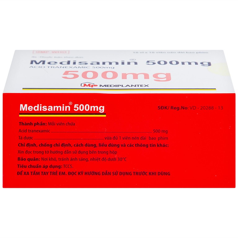 Thuốc Medisamin 500mg Mediplantex điều trị chảy máu ở bệnh ưa chảy máu, rong kinh (10 vỉ x 10 viên) 