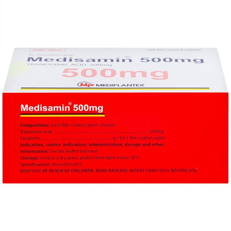 Thuốc Medisamin 500mg Mediplantex điều trị chảy máu ở bệnh ưa chảy máu, rong kinh (10 vỉ x 10 viên) 