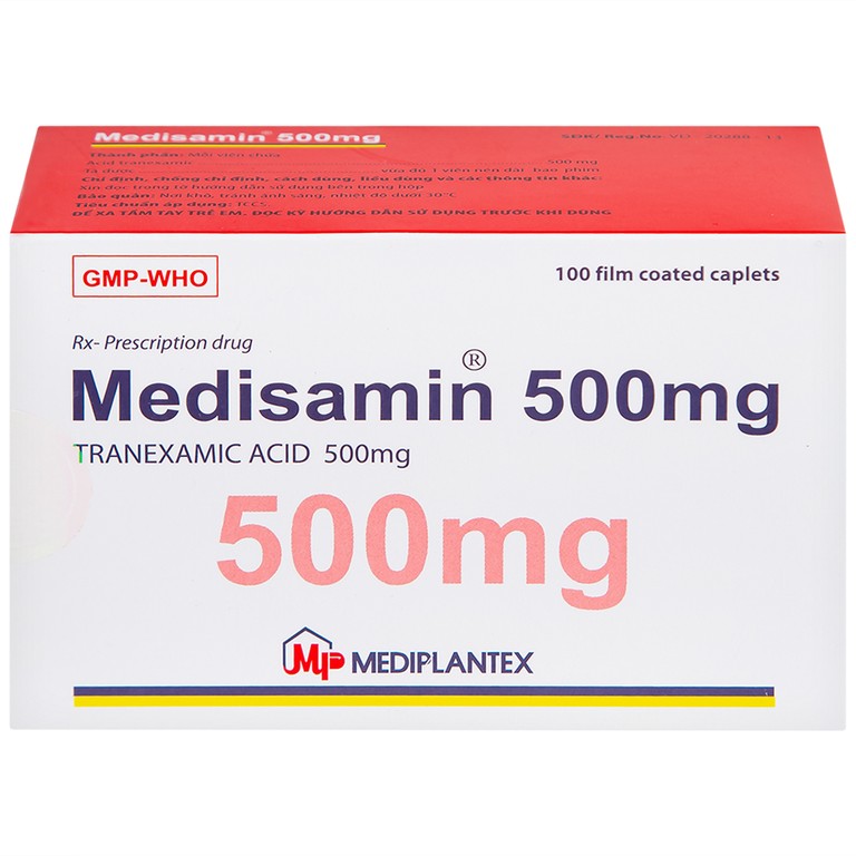 Thuốc Medisamin 500mg Mediplantex điều trị chảy máu ở bệnh ưa chảy máu, rong kinh (10 vỉ x 10 viên) 