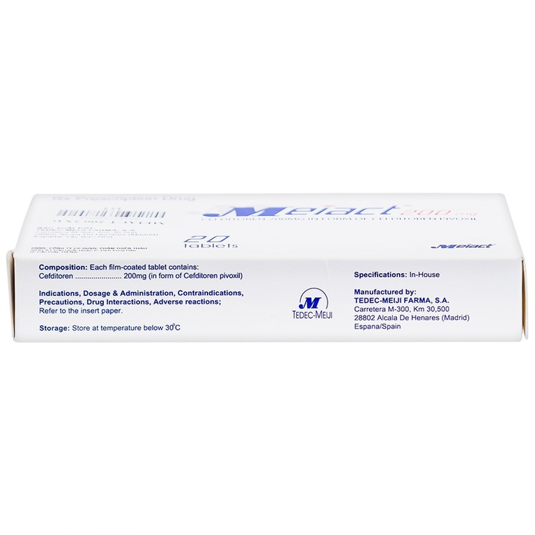 Thuốc Meiact 200mg điều trị viêm amidan, viêm họng cấp tính, viêm xoang xương hàm (2 vỉ x 10 viên)