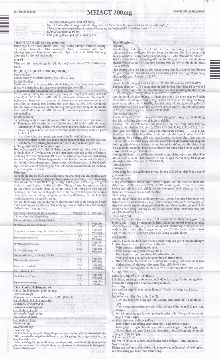Thuốc Meiact 200mg điều trị viêm amidan, viêm họng cấp tính, viêm xoang xương hàm (2 vỉ x 10 viên)