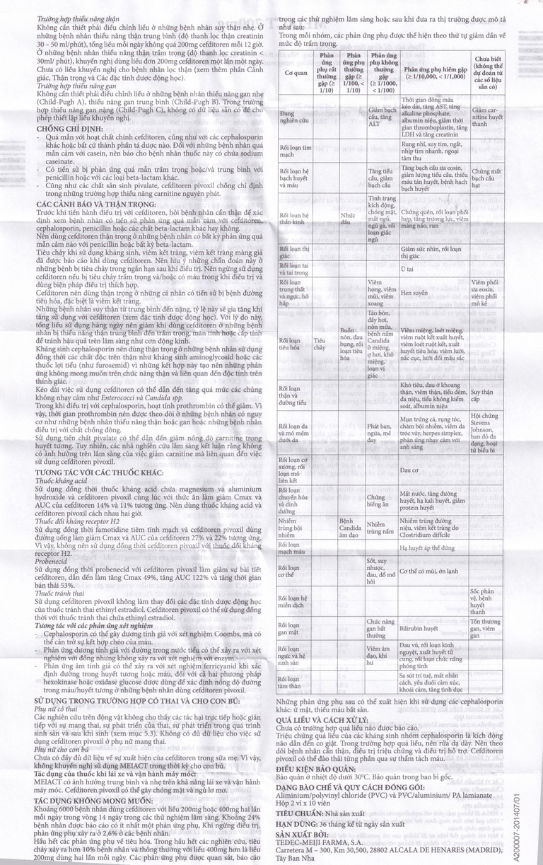 Thuốc Meiact 200mg điều trị viêm amidan, viêm họng cấp tính, viêm xoang xương hàm (2 vỉ x 10 viên)