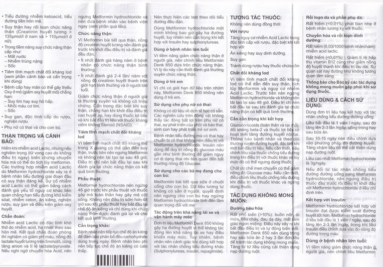 Viên nén Metformin Denk 850 điều trị đái tháo đường típ 2 (8 vỉ x 15 viên)