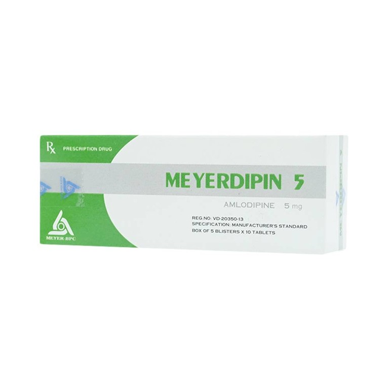 Viên nén Meyerdipin 5 Meyer - BPC điều trị tăng huyết áp nhẹ và vừa, đau thắt ngực ổn định (5 vỉ x 10 viên) 