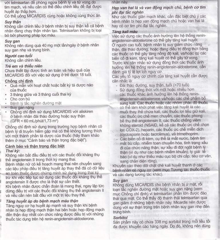 Viên nén Micardis 40mg Boehringer điều trị tăng huyết áp vô căn (3 vỉ x 10 viên)