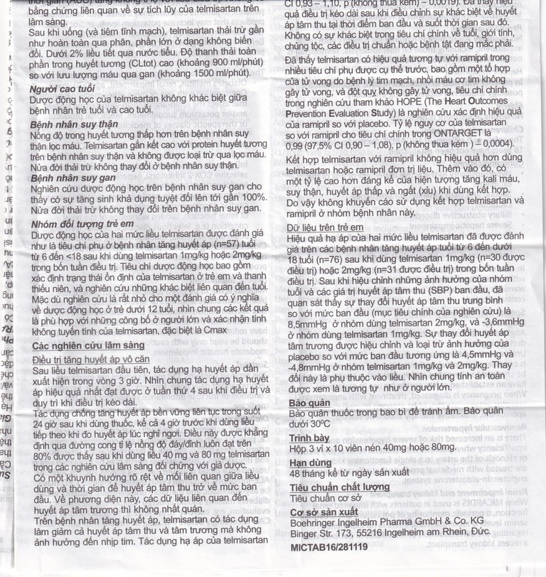 Viên nén Micardis 40mg Boehringer điều trị tăng huyết áp vô căn (3 vỉ x 10 viên)