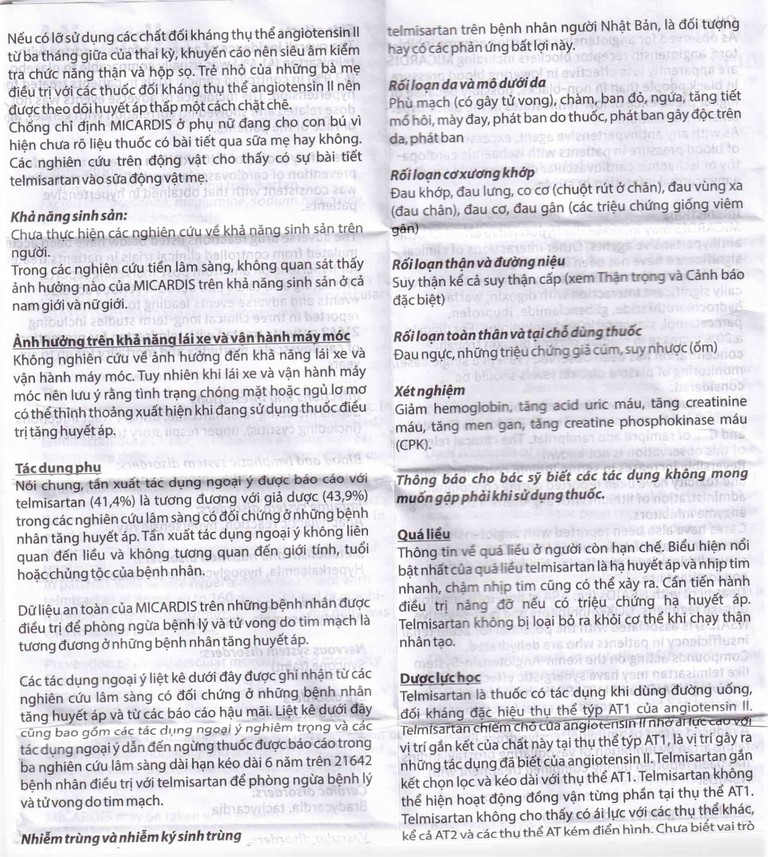 Viên nén Micardis 80mg Boehringer điều trị tăng huyết áp vô căn (3 vỉ x 10 viên)