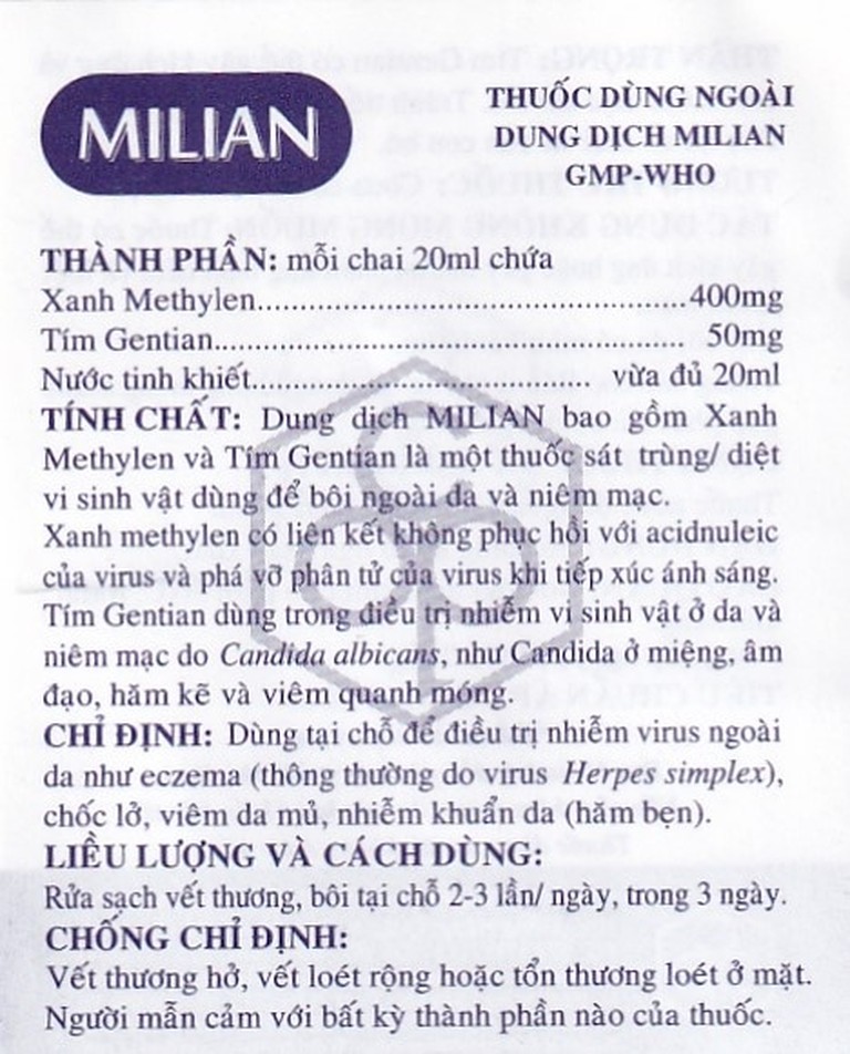 Dung dịch Milian OPC điều trị nhiễm virus ngoài da, chốc lở, viêm da mủ (20ml)