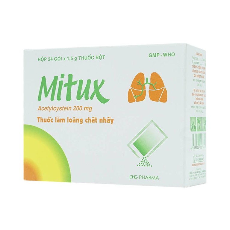 Thuốc bột uống Mitux 200mg DHG Pharma làm loãng chất nhầy đường hô hấp (24 gói x 1,5g)    	