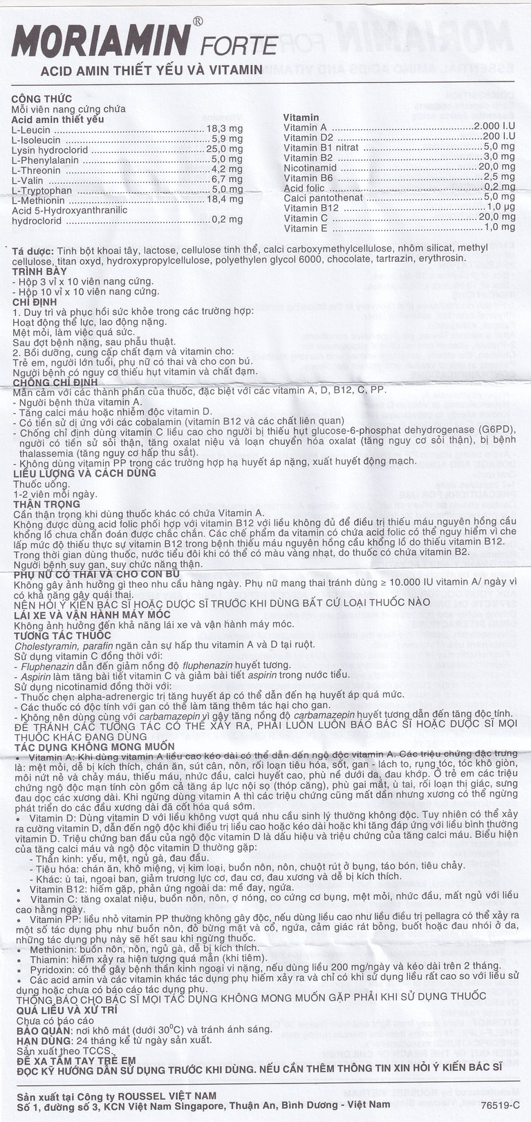 Viên nang cứng Moriamin Forte Roussel hỗ trợ duy trì và phục hồi sức khỏe (10 vỉ x 10 viên)