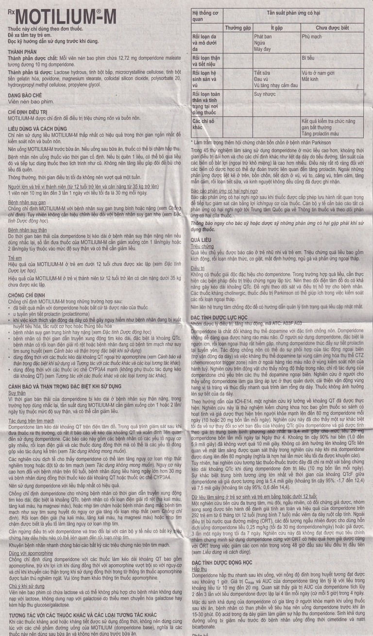 Viên nén Motilium-M Janssen điều trị triệu chứng nôn và buồn nôn (10 vỉ x 10 viên)