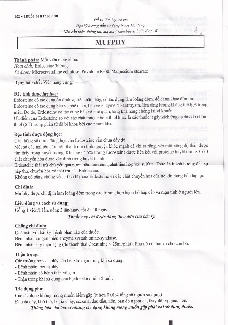 Viên nang cứng Mufphy 300mg Jin Yang Pharm điều trị bệnh hô hấp cấp và mạn tính (3 vỉ x 10 viên)