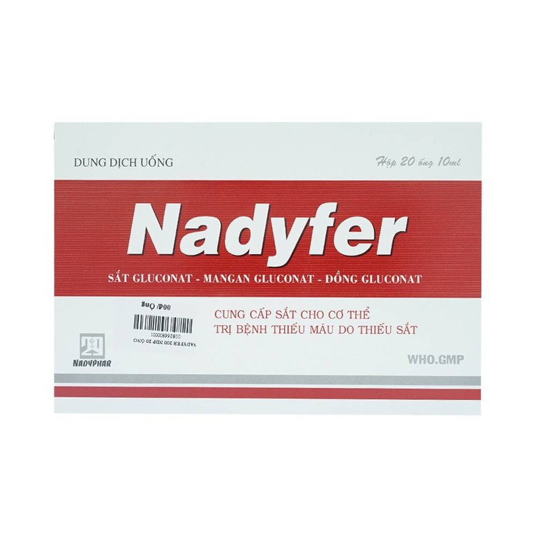 Dung dịch uống Nadyfer Nadyphar điều trị giảm nồng độ hemoglobin, mất máu kéo dài (2 vỉ x 10 ống)