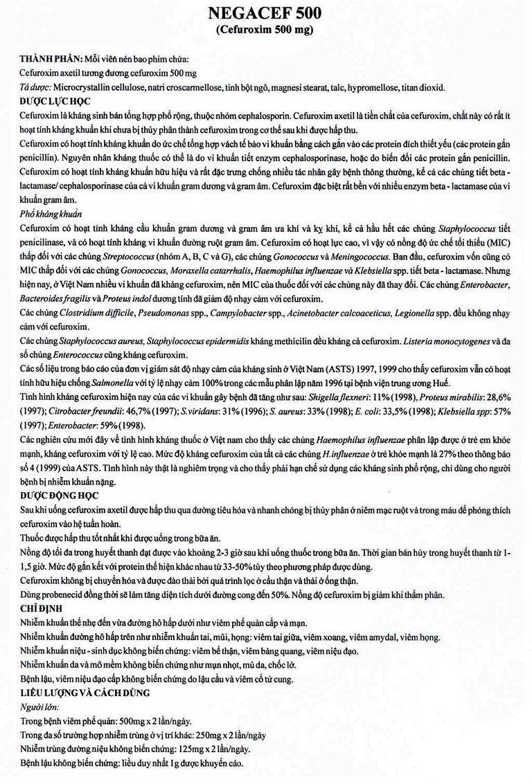 Thuốc Negacef 500 Pymepharco điều trị nhiễm khuẩn đường hô hấp, nhiễm khuẩn tai mũi họng (2 vỉ x 5 viên) 