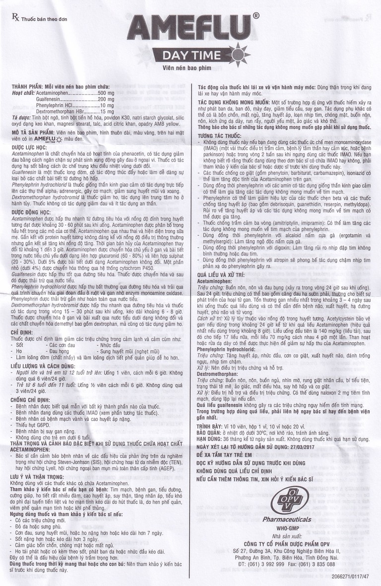 Thuốc Ameflu Day Time OPV giảm các triệu chứng cảm lạnh và cảm cúm (10 vỉ x 10 viên)