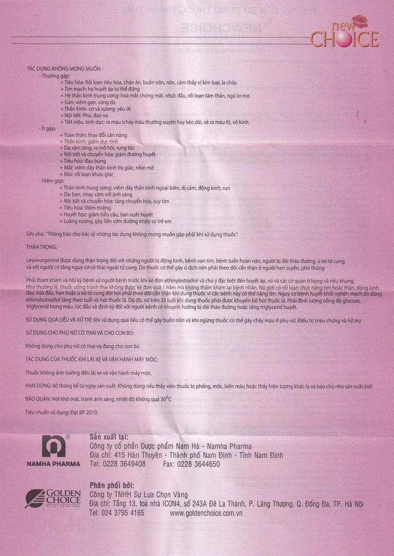 Thuốc Newchoice Nam Hà dùng để tránh thai (25 vỉ x 28 viên)