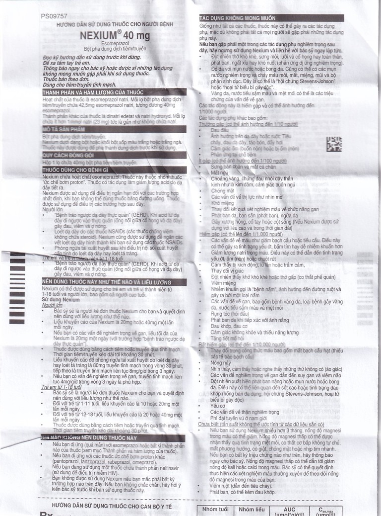Bột pha tiêm Nexium 40mg AstraZeneca điều trị kháng tiết dịch vị, trào ngược dạ dày - thực quản (1 lọ)