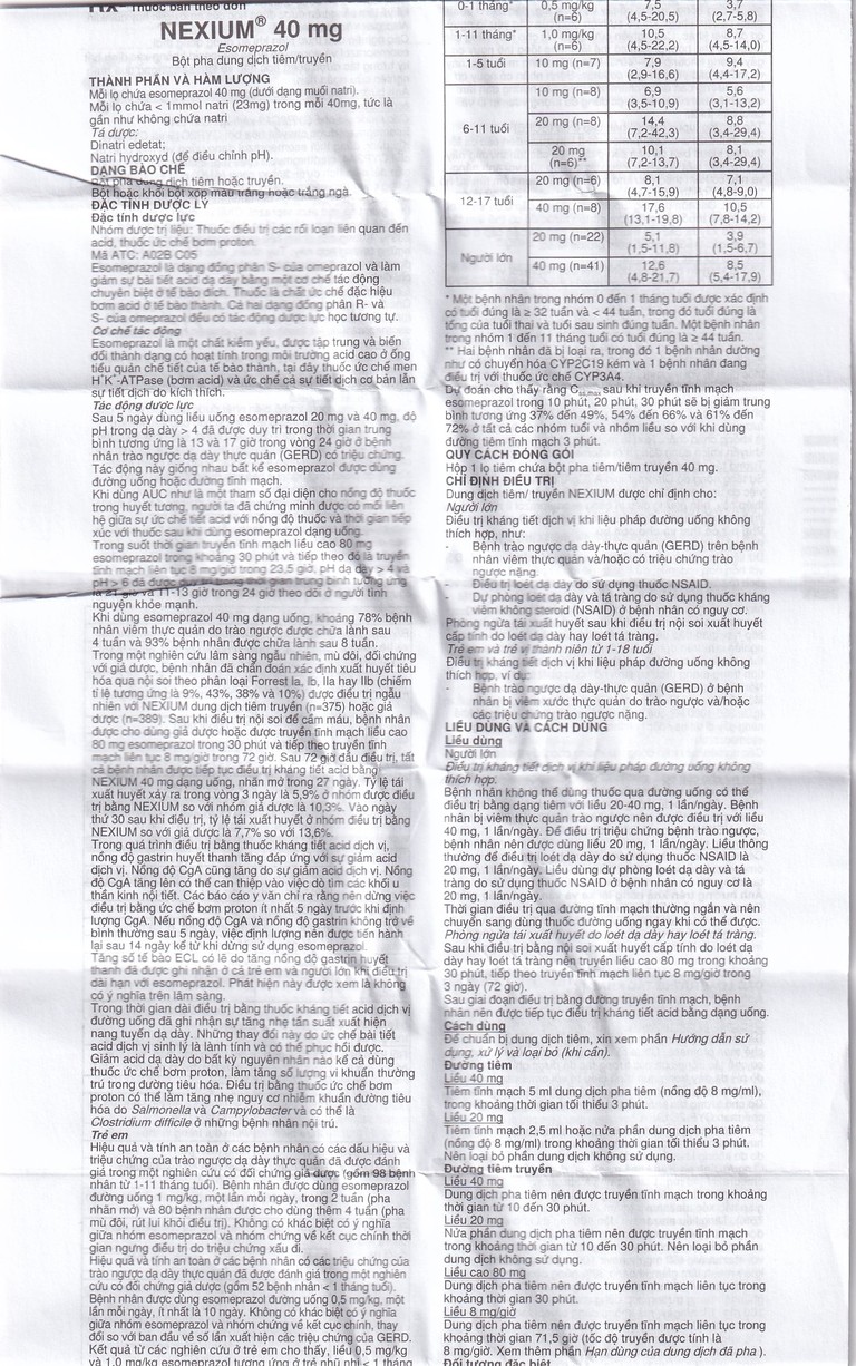 Bột pha tiêm Nexium 40mg AstraZeneca điều trị kháng tiết dịch vị, trào ngược dạ dày - thực quản (1 lọ)