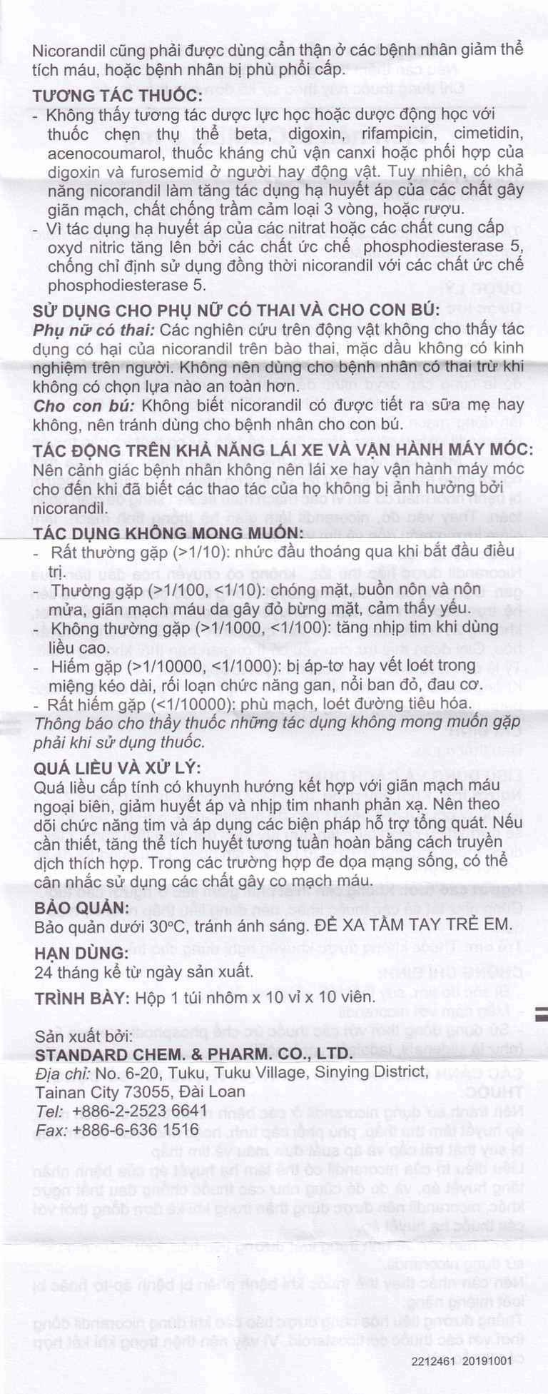 Viên nén Nicomen 5mg Standard Chem And Pharm điều trị đau thắt ngực (10 vỉ x 10 viên)