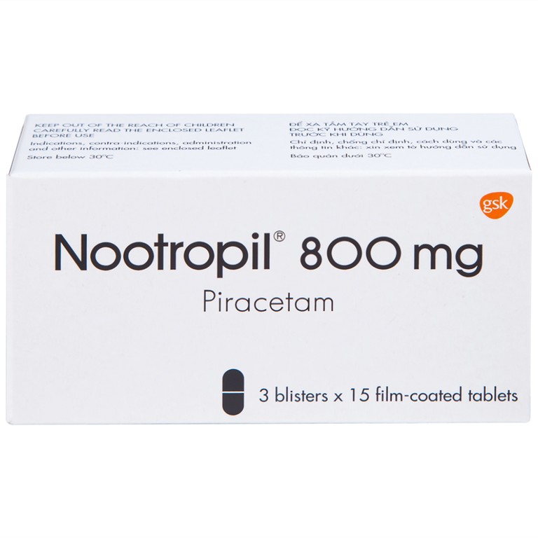 Viên nén Nootropil 800mg GSK điều trị hội chứng tâm thần (3 vỉ x 15 viên)