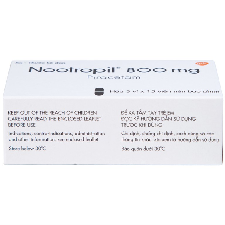 Viên nén Nootropil 800mg GSK điều trị hội chứng tâm thần (3 vỉ x 15 viên)