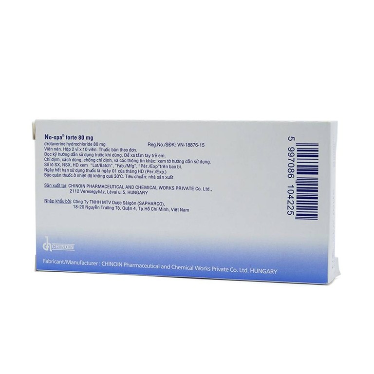 Thuốc No-Spa Forte 80mg Sanofi điều trị co thắt cơ trơn, sỏi túi mật, sỏi ống mật (2 vỉ x 10 viên)