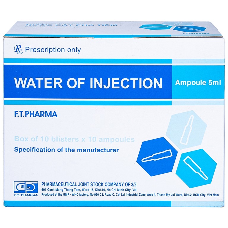 Nước cất pha tiêm Dược 3-2 hòa tan, pha loãng các chế phẩm thuốc (10 vỉ x 10 ống x 5ml)
